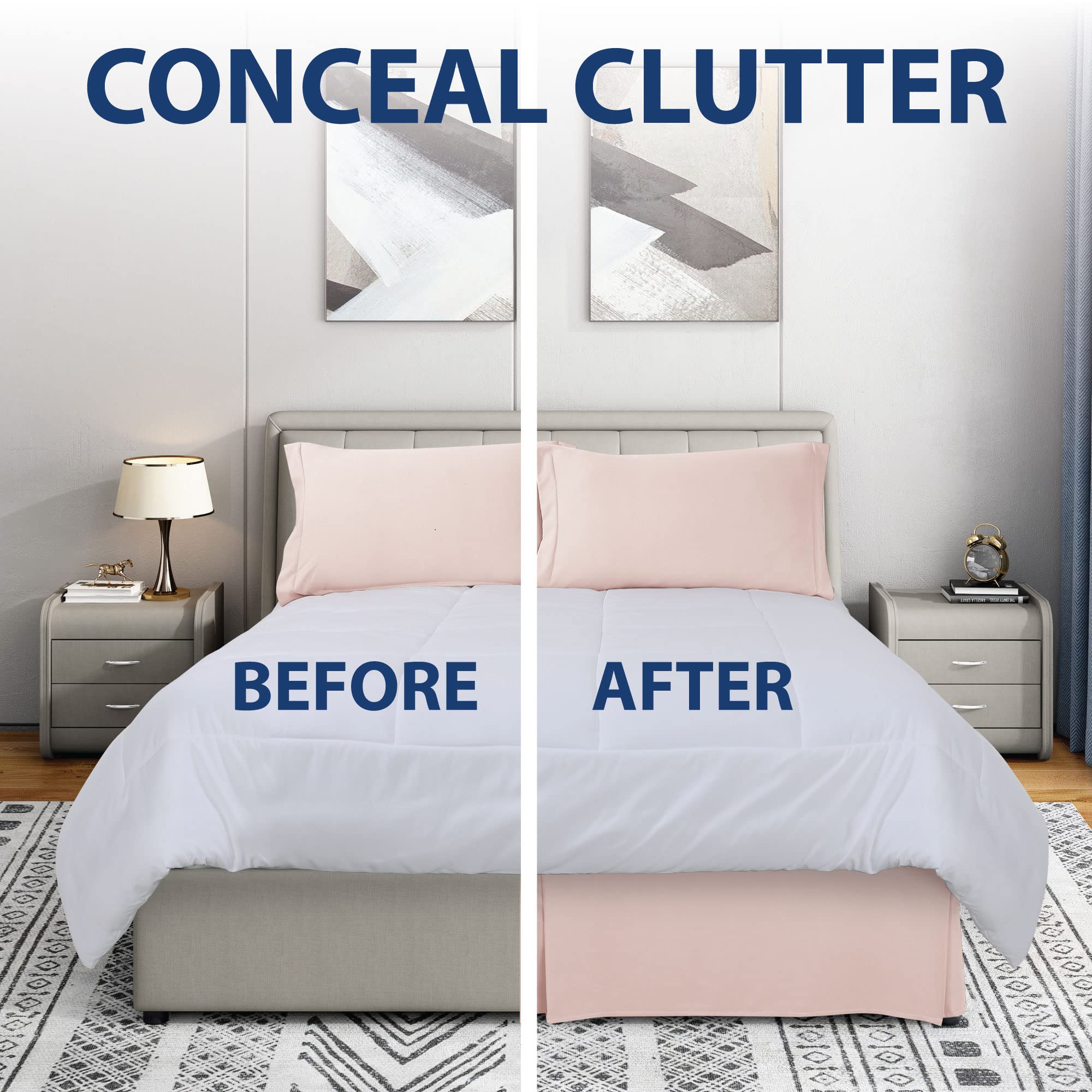 Cathay Home Double Brushed Microfiber Pleated Easy Fit Bed Skirt, Ultra Soft, Fade And Wrinkle Resistant - Blush, California King