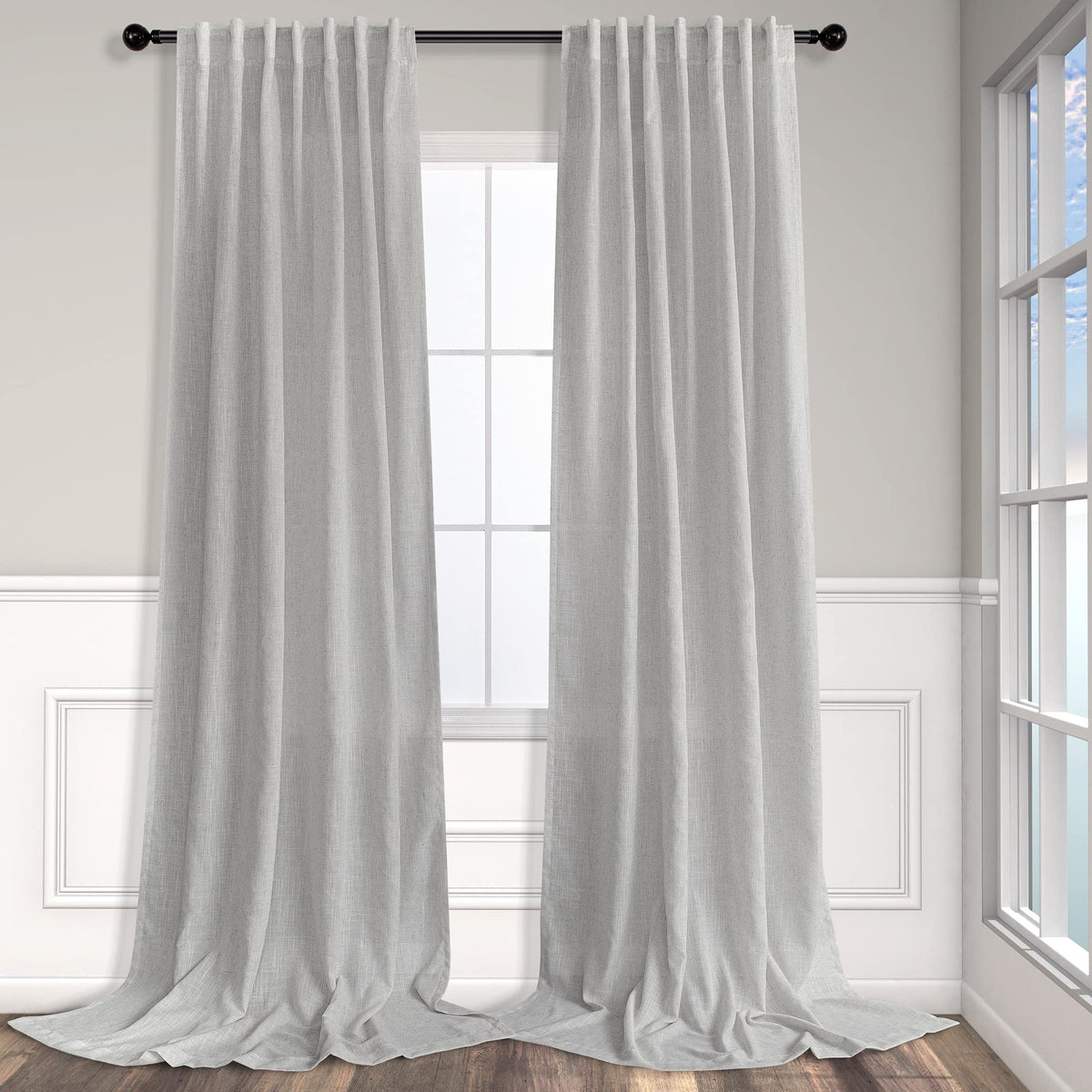 Pitalk Grey Linen Curtains 5 Ft Wide By 84 Inch Length For Bedroom Semi Sheer Linen Large Drape Extra Wide Light Gray Curtains F