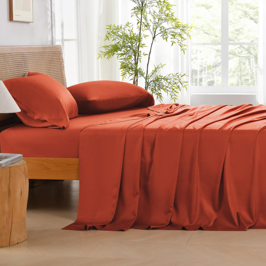 Andency Orange King Size Sheets Set, 100% Viscose Derived From Bamboo, Cooling King Sheets, Deep Pocket Up To 16', Silky Soft Bed Sheets, Hotel Luxury Breathable Bedding Sheets & Pillowcases…