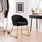 Yaheetech Modern Velvet Armchair, Flower Shaped Makeup Chair Vanity Chair With Golden Metal Legs For Living Room/Makeup Room/Bedroom/Home Office/Kitchen, Black