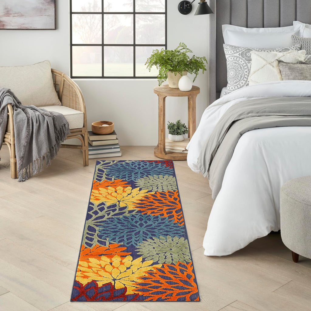 Nourison Aloha Indoor/Outdoor Modern Navy Multicolor 2' X 6' Area Rug, Easy Cleaning, Non Shedding, Bed Room, Living Room, Dining Room, Backyard, Deck, Patio (2X6)