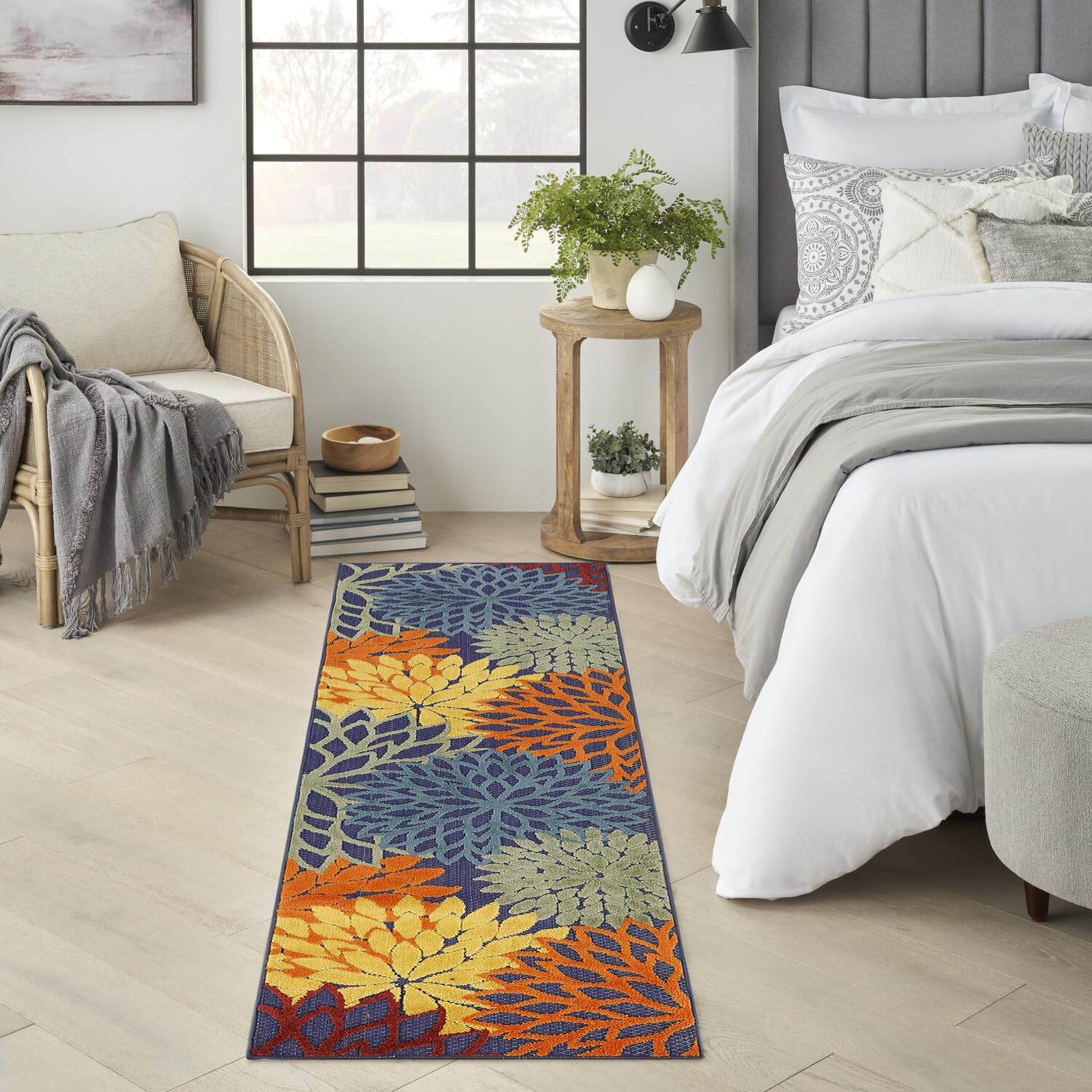 Nourison Aloha Indoor/Outdoor Modern Navy Multicolor 2' X 6' Area Rug, Easy Cleaning, Non Shedding, Bed Room, Living Room, Dining Room, Backyard, Deck, Patio (2X6)