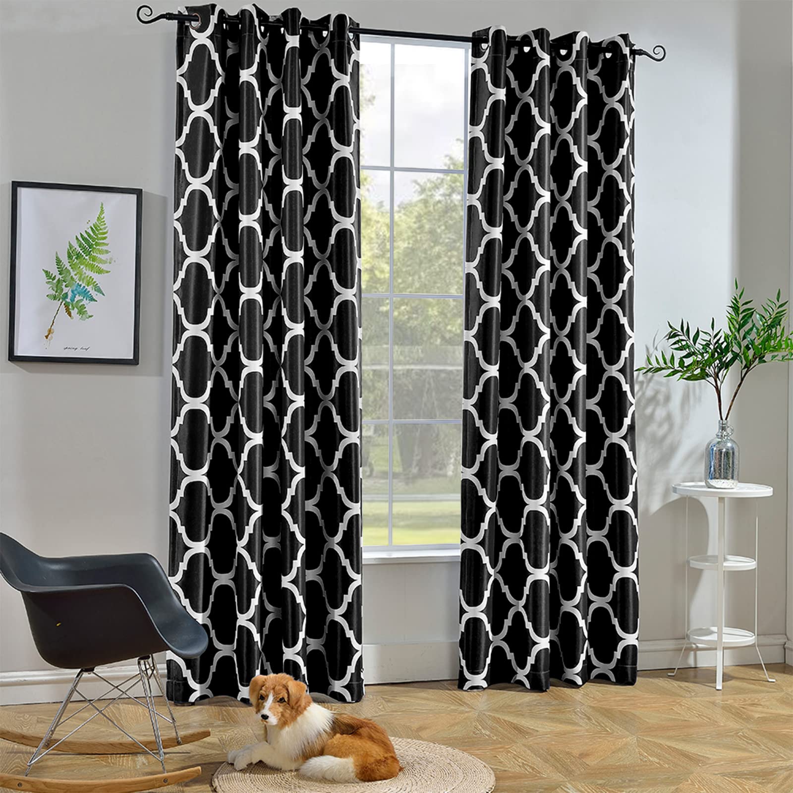 Melodieux Moroccan Room Darkening Blackout Grommet Top Curtains for Living Room, 52 by 96 Inch, Black (1 Panel)