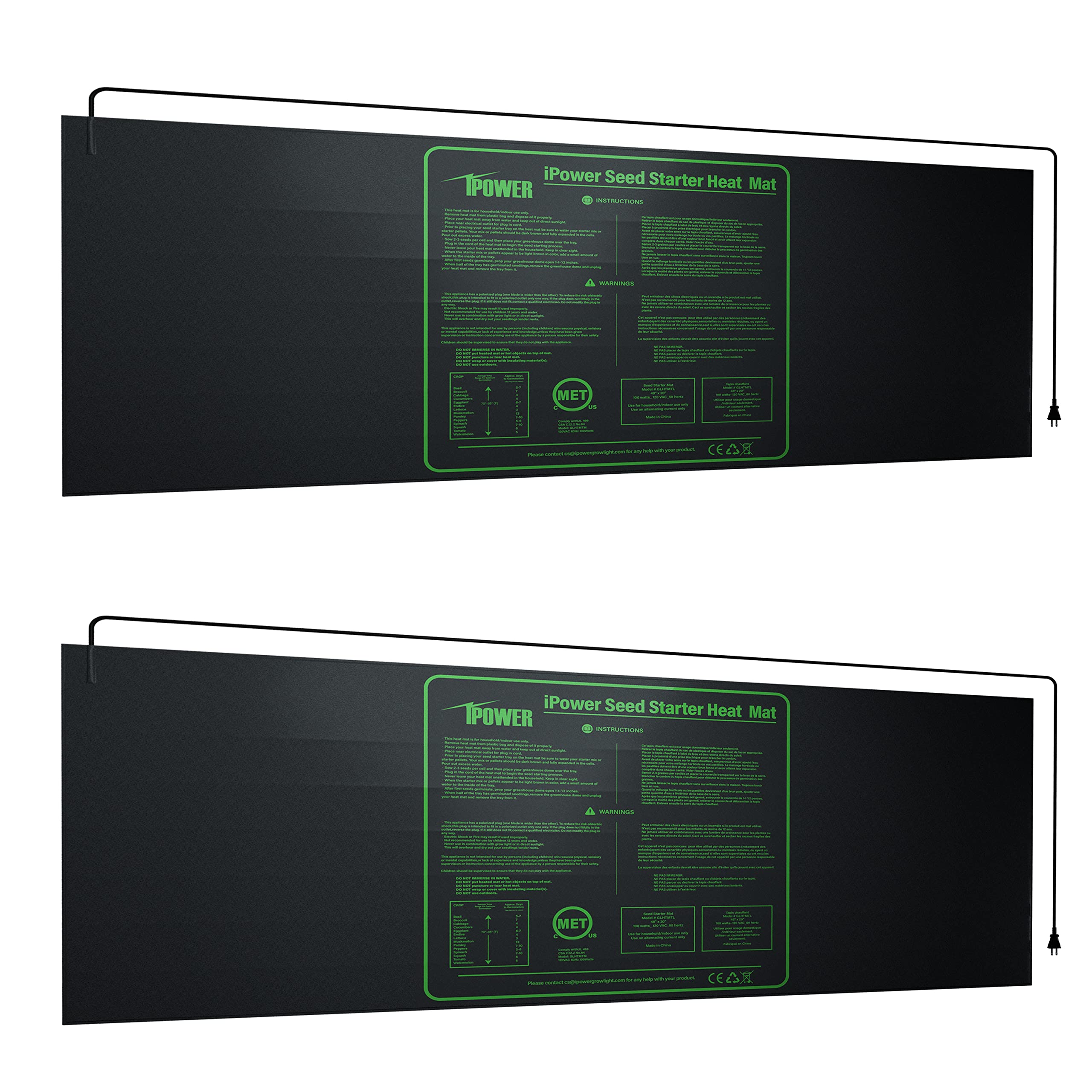 Ipower 2-Pack 48' X 20' Durable Waterproof Seedling Heat Mat Warm Hydroponic Plant Germination Starting Pad, 2 Pack, Black