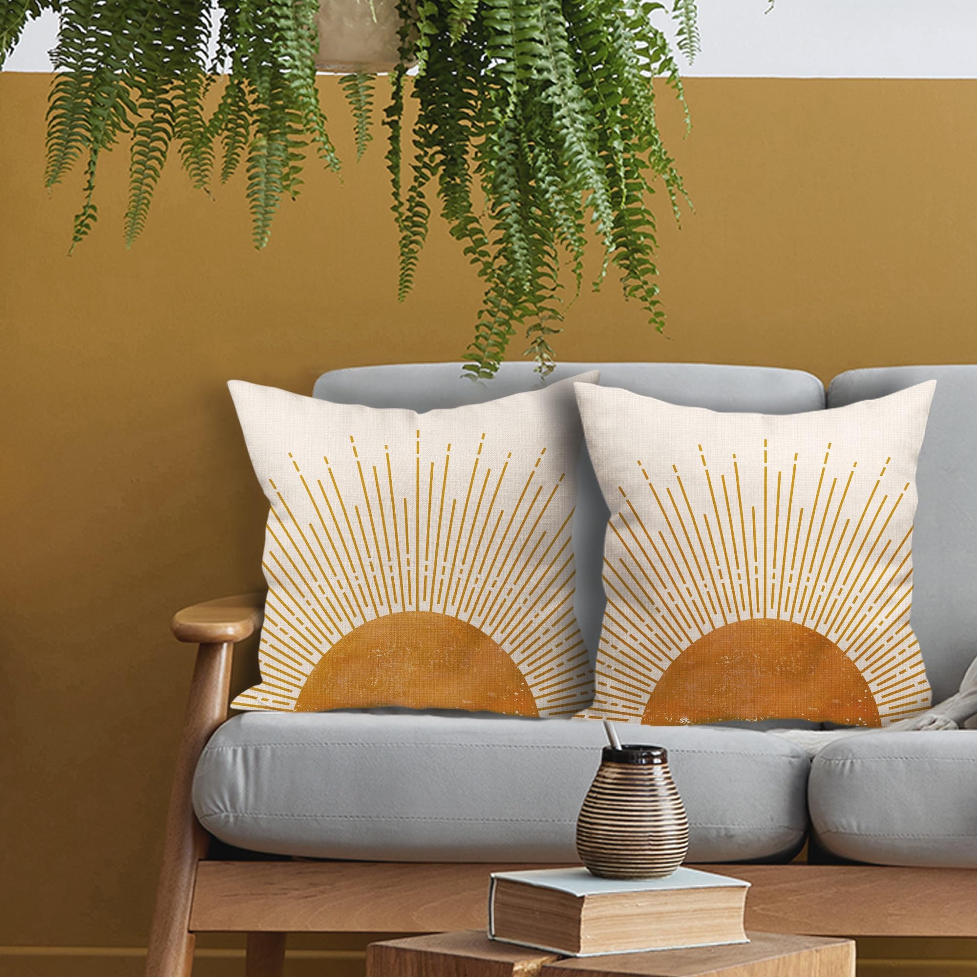 Sun Sunrise Sunshine Pillow Covers 16X16 Inch Sunset Boho Abstract Couch Pillow Cases Mustard Yellow Bohemian Throw Pillows Set