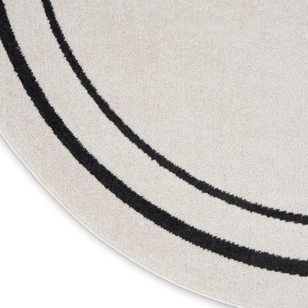 Nourison Essentials Indoor/Outdoor Ivory/Black 8' X Round Area -Rug, Easy -Cleaning, Non Shedding, Bed Room, Living Room, Dining