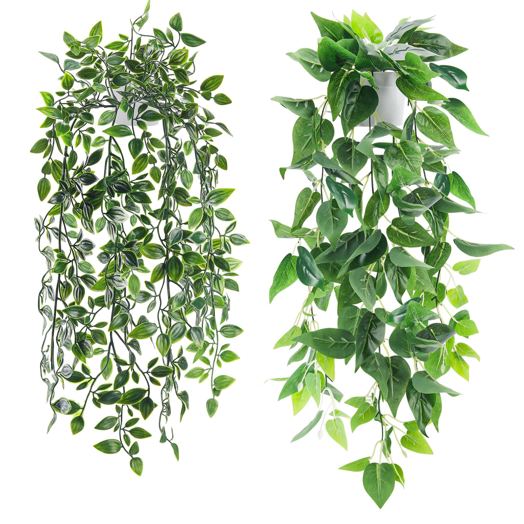 Der Rose 2 Pack Fake Plants Hanging Faux Potted Ivy Vine Artificial Plants Indoor for Room Bathroom Wall Shelf Outdoor Decor
