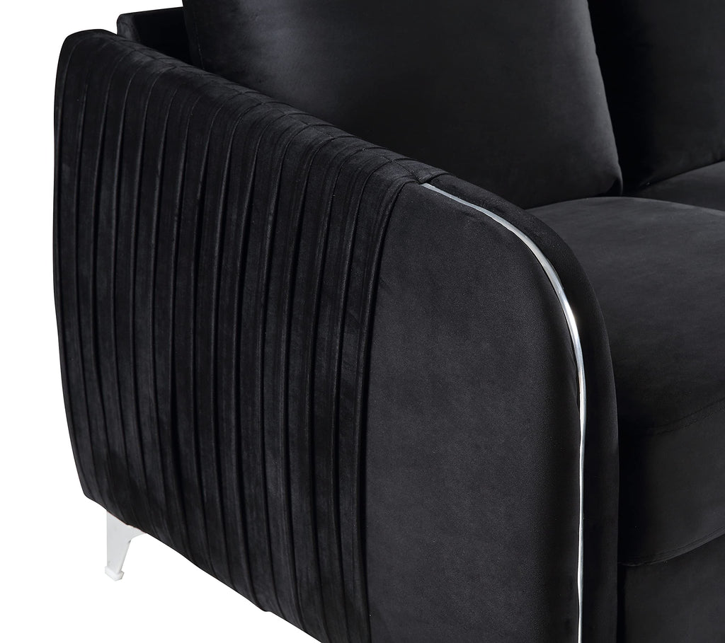 Lilola Home Hathaway Black Velvet Modern Chic Loveseat Couch