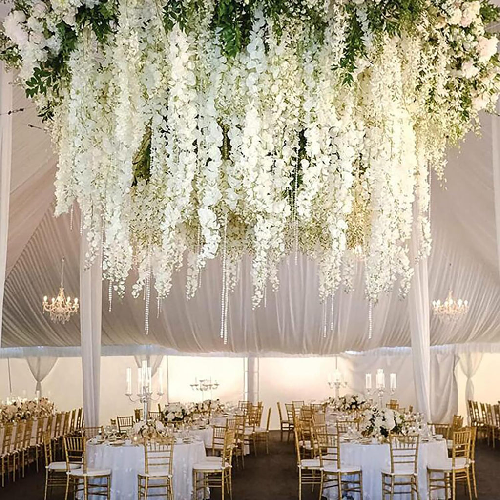 Luerbi 12 Pack Cream Wisteria Hanging Flowers Garland, 3.77 Feet Cream Artificial Wisteria Flower Vines, Fake Cream Wisteria, Cr