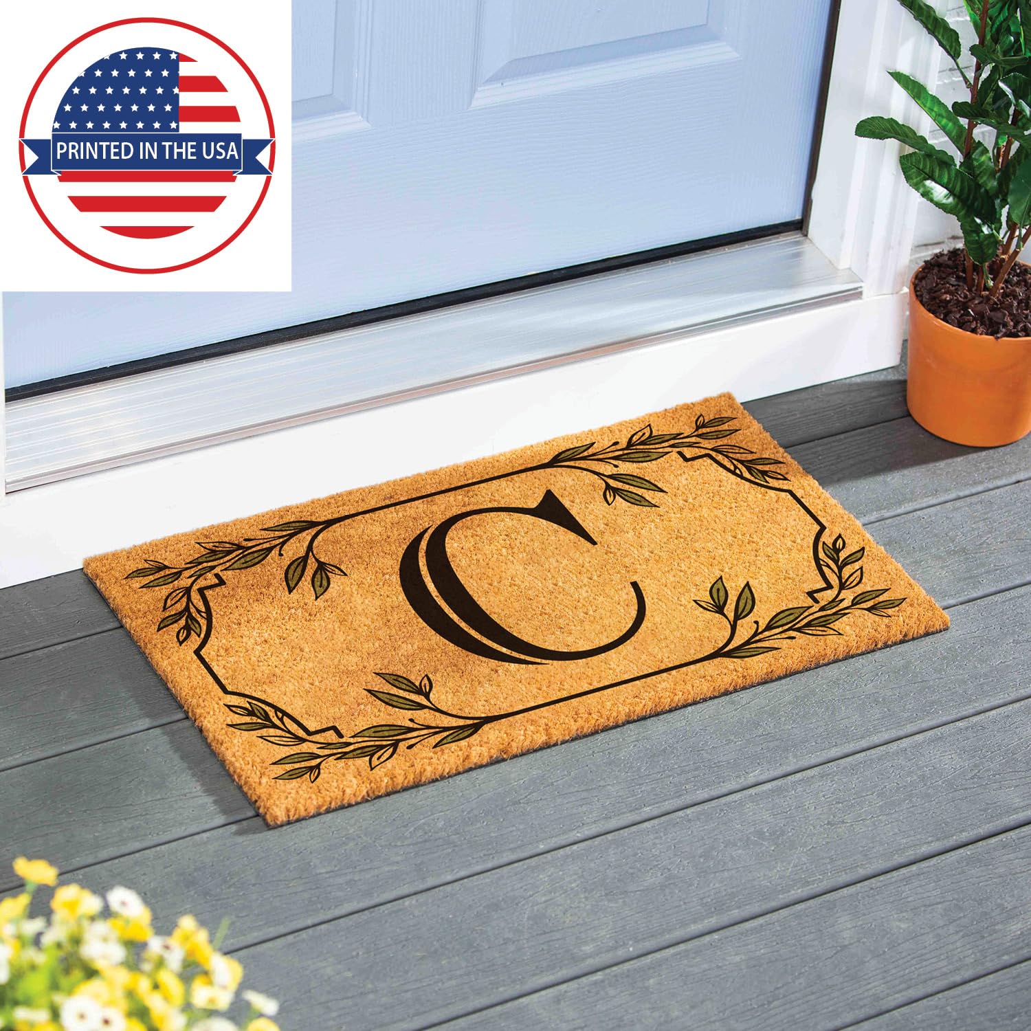 Evergreen Monogram Coir Doormat | Letter C | Front Door Mat For Outdoor Indoor Entrance | 28X16 Inches | Non-Slip Backing Doorwa