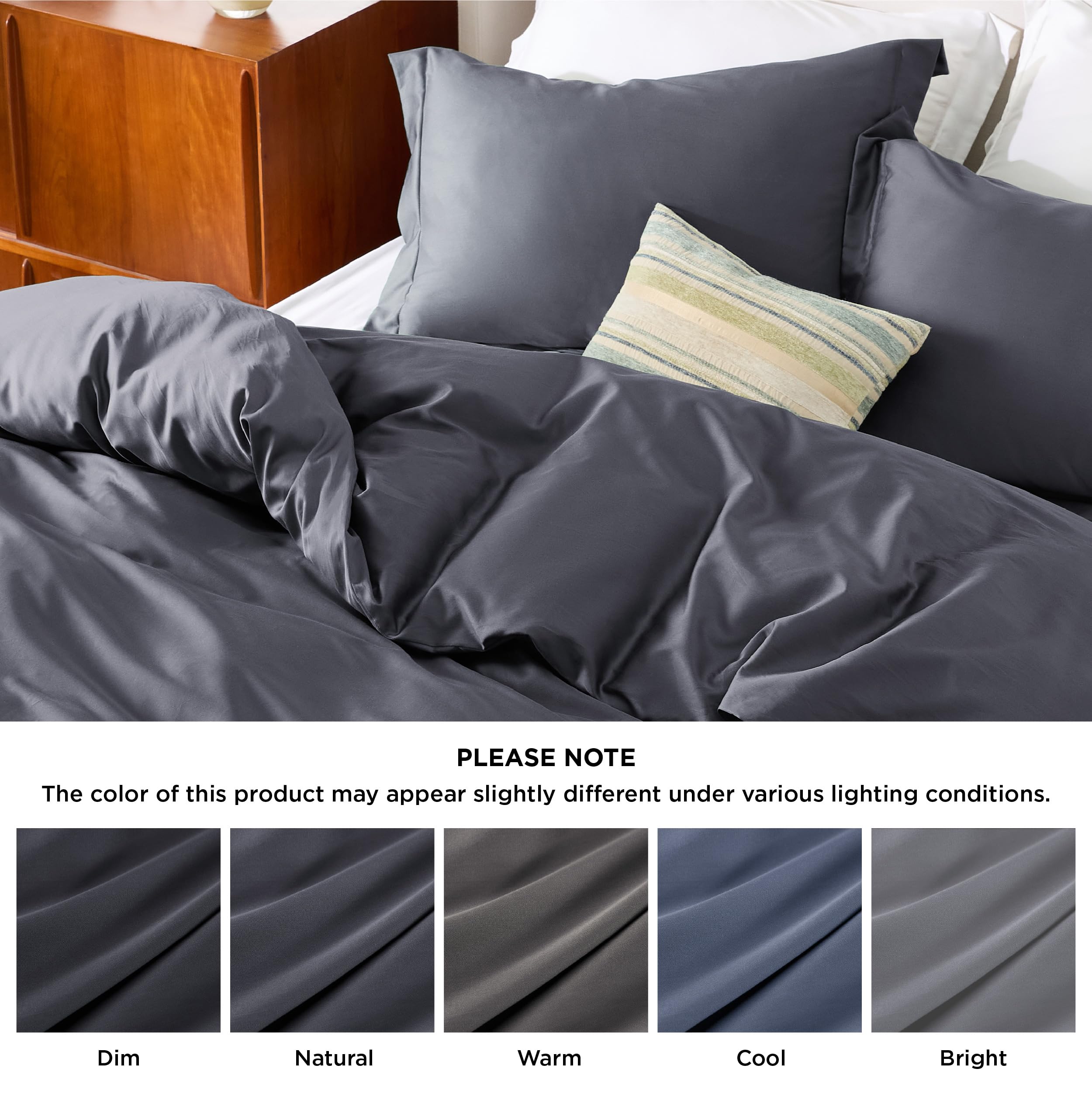 Bedsure Cooling Duvet Cover Queen Size - Moisture Wicking And Silky Eucalyptus Lyocell Cotton Hybrid Comforter Cover Set For Hot Sleeper - Buttery Soft And Breathable, Cooling Bedding Set, Dark Grey
