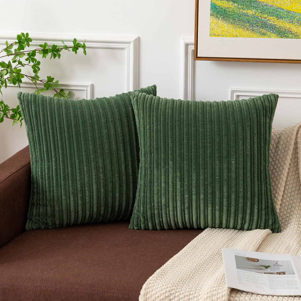 Kevin Textile Pack Of 2 Spring Corduroy Soft Soild Decorative Square Throw Pillow Covers Set Cushion Cases Pillowcases For Sofa Bedroom Car 26 X 26 Inch 66 X 66 Cm Moss Green