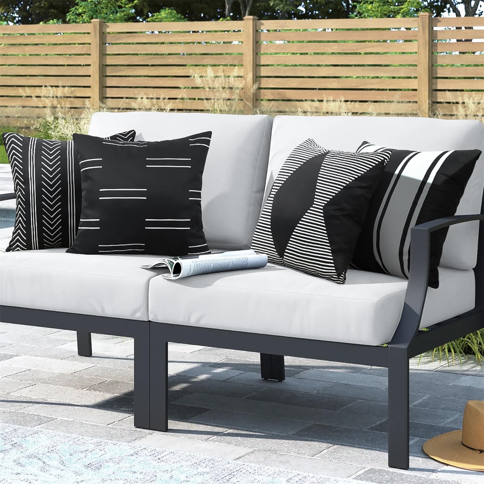Adabana Outdoor Waterproof Pillow Covers 18X18 Inch Set Of 4 Black And White Modern Geometric Throw Pillows Cover Decorative Boh