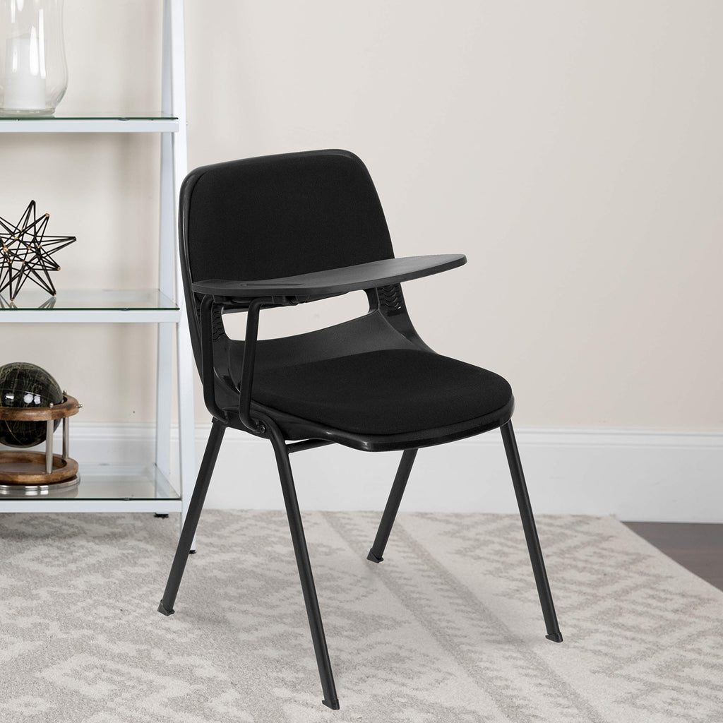 Flash Furniture Black Padded Ergonomic Shell Chair with Right Handed Flip-Up Tablet Arm