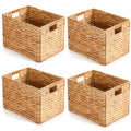 Layhit 4 Pcs Wicker Storage Basket Water Hyacinth Handwoven Baskets with Handles Foldable Woven Organizer Multipurpose Wicker St