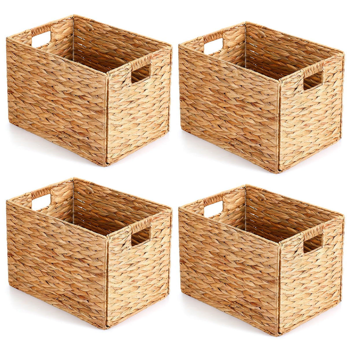 Layhit 4 Pcs Wicker Storage Basket Water Hyacinth Handwoven Baskets with Handles Foldable Woven Organizer Multipurpose Wicker St