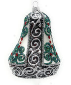 Polish Gallery Christmas Bell Ornament 4-Inch Blown Glass (Silver Embellished)