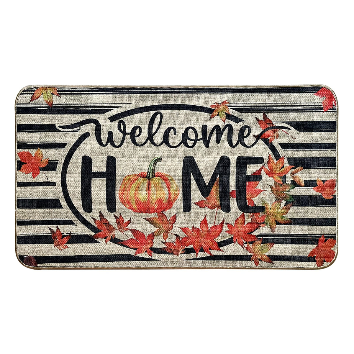 Voanos Fall Welcome Home Door Mat, Pumpkin Maple Leafs Theme Doormat Non-Slip Rubber Matt for Indoor Outdoor Entrance Autumn Tha