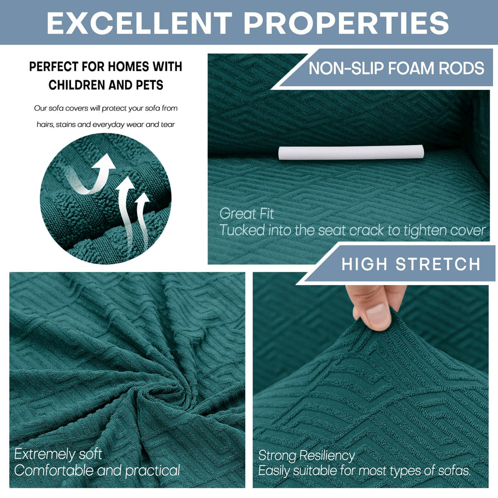 Znsayotx 1 Piece Jacquard Couch Covers For 3 Cushion Couch High Stretch Sofa Cover For Pets Dogs Anti Slip Extra Large Sofa Slipcovers Furniture Protector (X-Large, New Pattern Blackish Green)