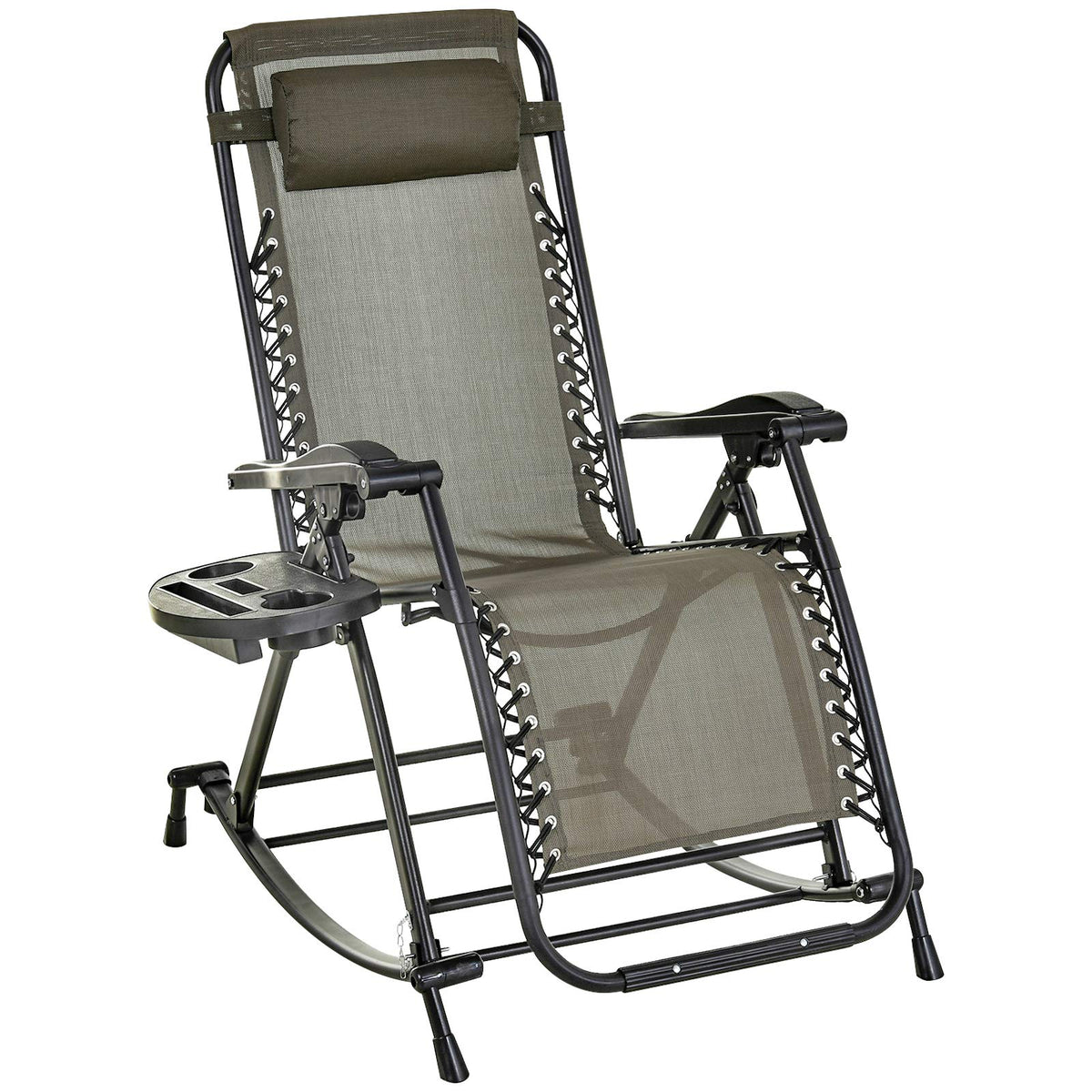 Outsunny Outdoor Rocking Chairs, Foldable Reclining Zero Gravity Lounge Rocker With Pillow, Cup & Phone Holder, Combo Design With Folding Legs, Gray