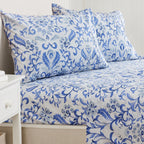 Great Bay Home 3-Piece Floral Print Ultra-Soft Microfiber Sheet Set. Wrinkle Free, Comfortable, All-Season Bed Sheets. (Twin, Watercolor Flowers - Blue)