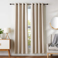 AmazonBasics Room  Polyester Solid Darkening Blackout Curtain Set with Grommets  245 GSM  42 x 84, Beige