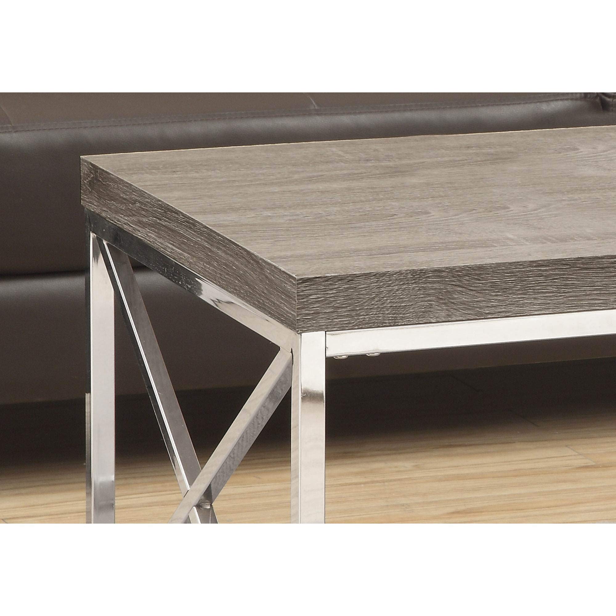 Monarch Specialties Modern Coffee Table for Living Room Center Table with Metal Frame, 44 Inch L, Dark Taupe / Chrome