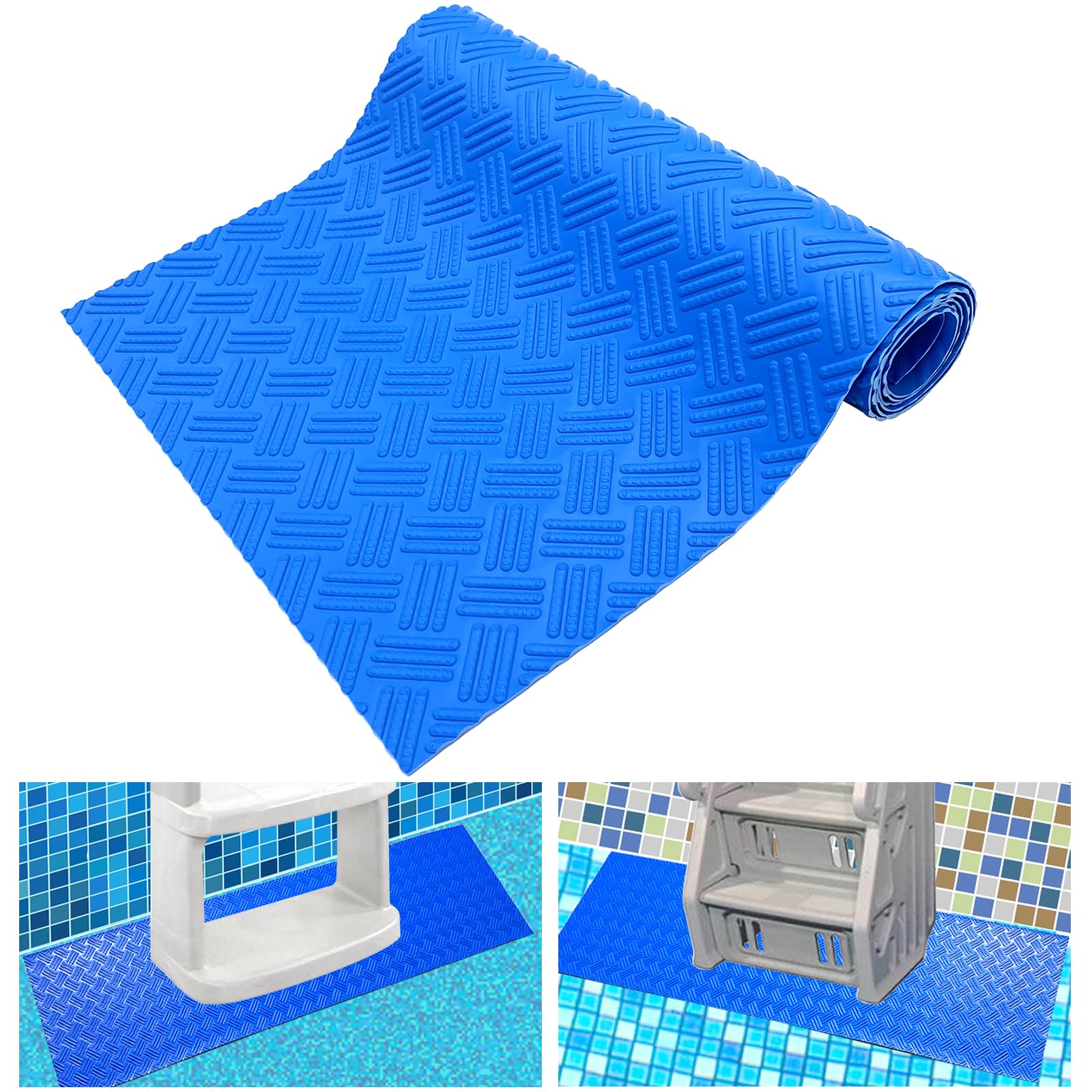 Skarummer Swimming Pool Ladder Mat - Protective Pad Step With Non-Slip Texture, Blue Medium 36 Inch X 9