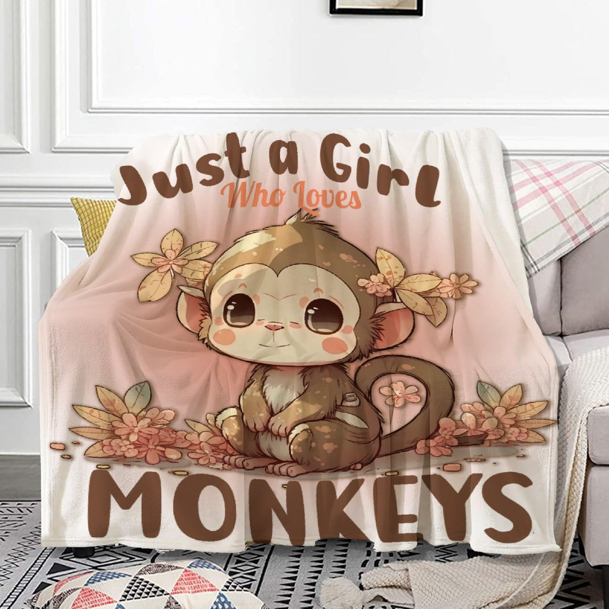 Monkey Blanket Gifts For Girl Woman Flannel Fleece Just A Girl Who Loves Monkeys Blankets Gift For Family Friend Kids Adult Couc