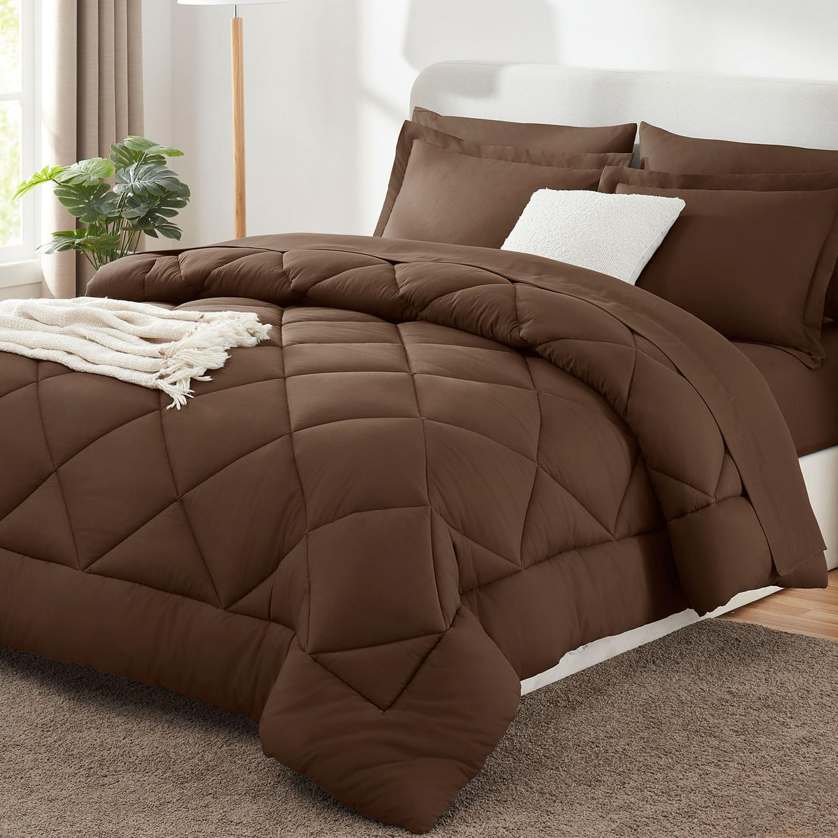 Cozylux Full Comforter Set With Sheets 7 Pieces Bed In A Bag Brown All Season Bedding Sets With Comforter, Pillow Shams, Flat Sh