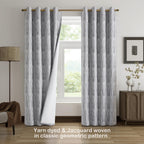 Dark Grey And Silvery 100% Blackout Curtains 120 Inch Length 2 Panels, Jacquard Thermal Insulated Noise Reducing Grommet Drapes