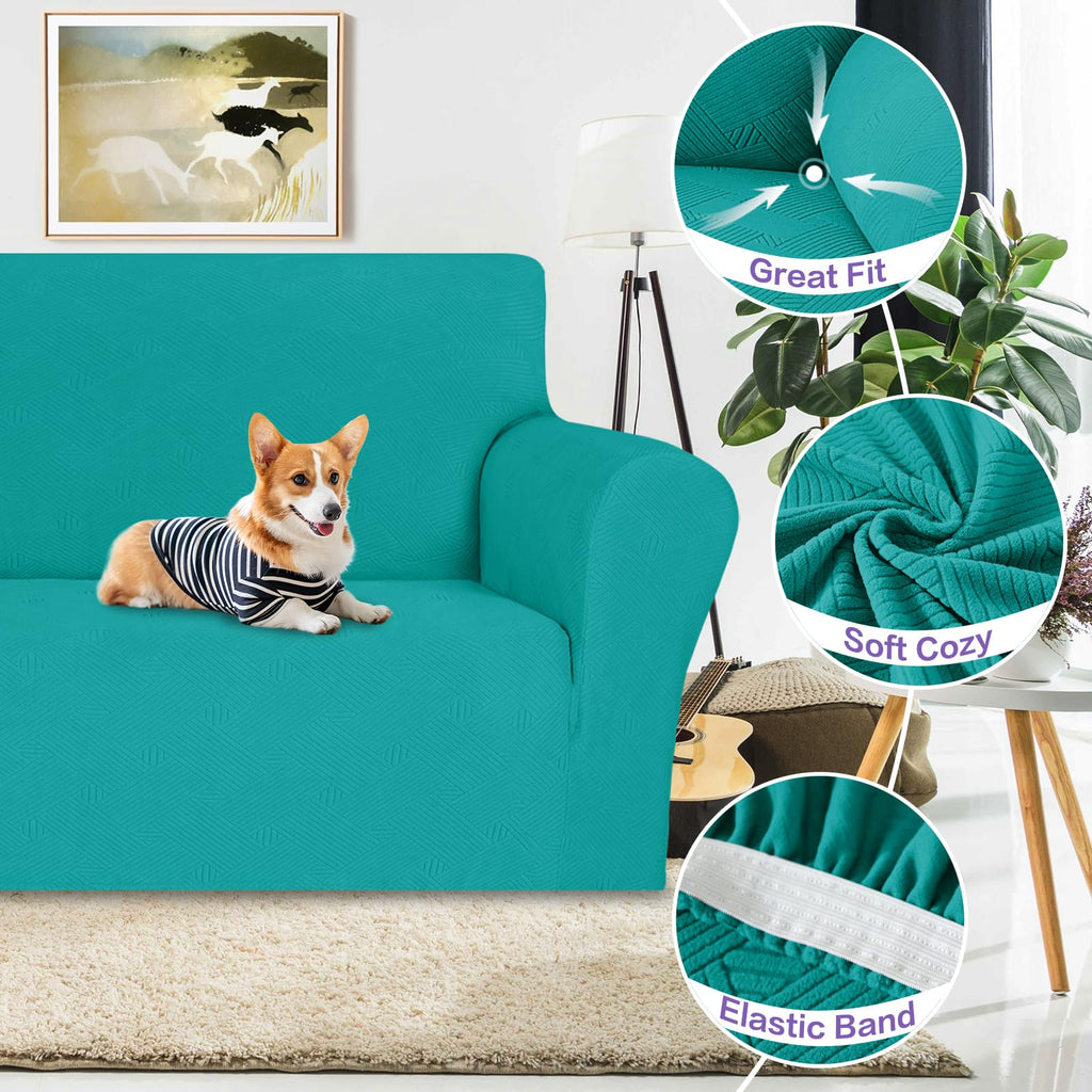 Znsayotx Super Stretch Loveseat Covers (55'-69'), New Striped Love Seat Slipcover, Dogs Pet Friendly Anti-Slip Couch Protector Spandex Durable 2 Seater Fabric Sofa Cover (Peacock Teal, Loveseat)