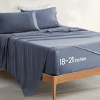 Sleep Zone Extra Deep Pocket Full Sheet Set 4 Piece - Super Soft Brushed Microfiber Bedding Sheets Set Fits Deep Mattress Upto 21 Inches (Flint Blue, Full)