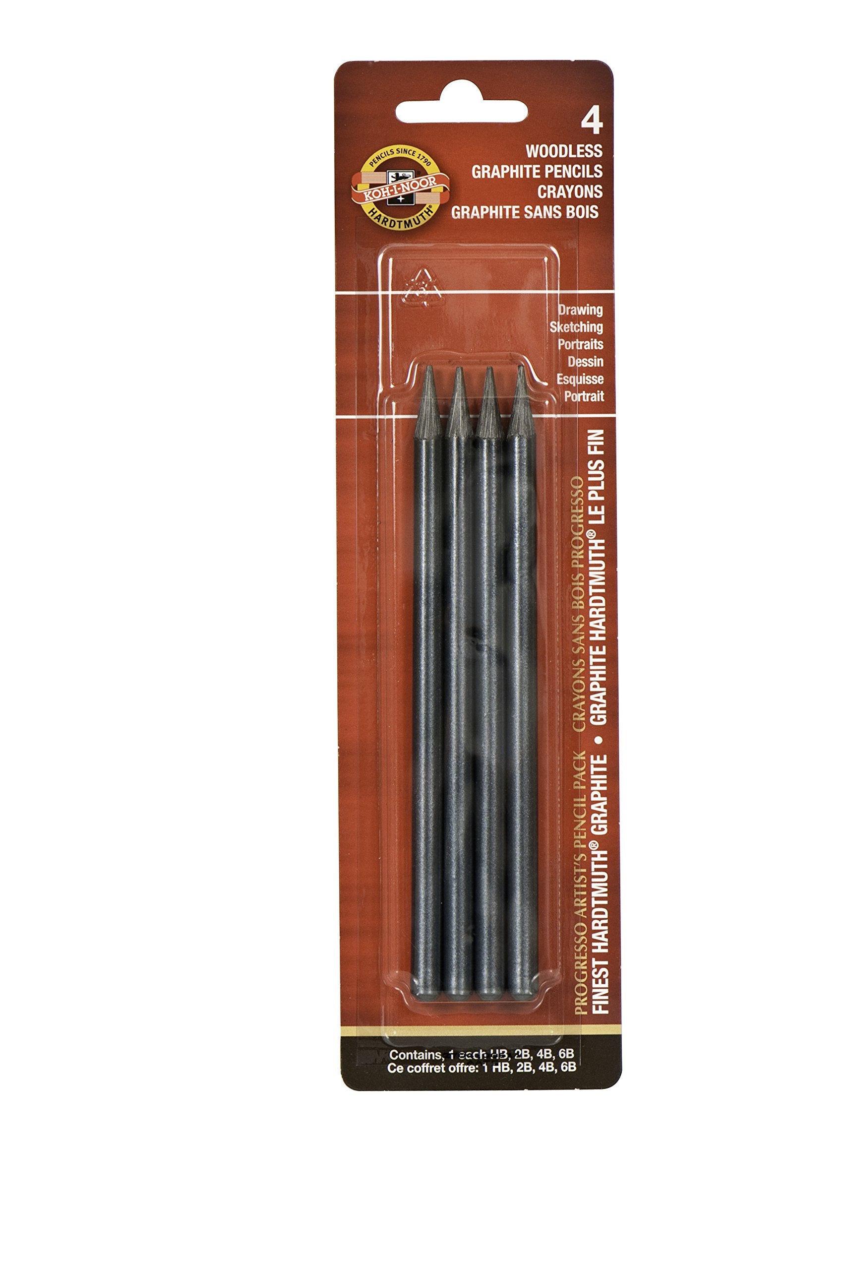 Koh-I-Noor Progresso Woodless Graphite 4-Pencil Set, Hb, 2B, 4B, 6B Degrees, 1 Pencil Per Degree (Fa8911.4Bc) , Black