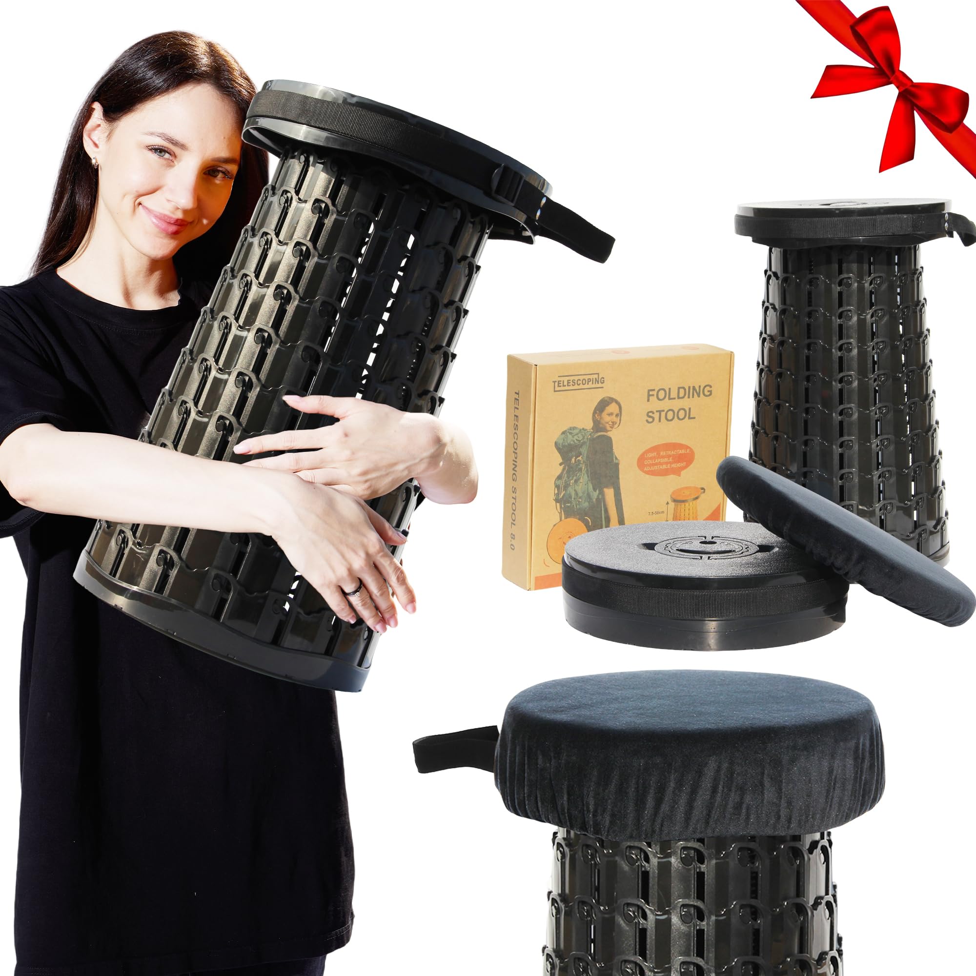 ALEVMOOM Upgraded 19.7 Collapsible Stool with Thickened Cushion, Telescoping Stool Foldable for Adults, 1000lbs Max Weight, Heav