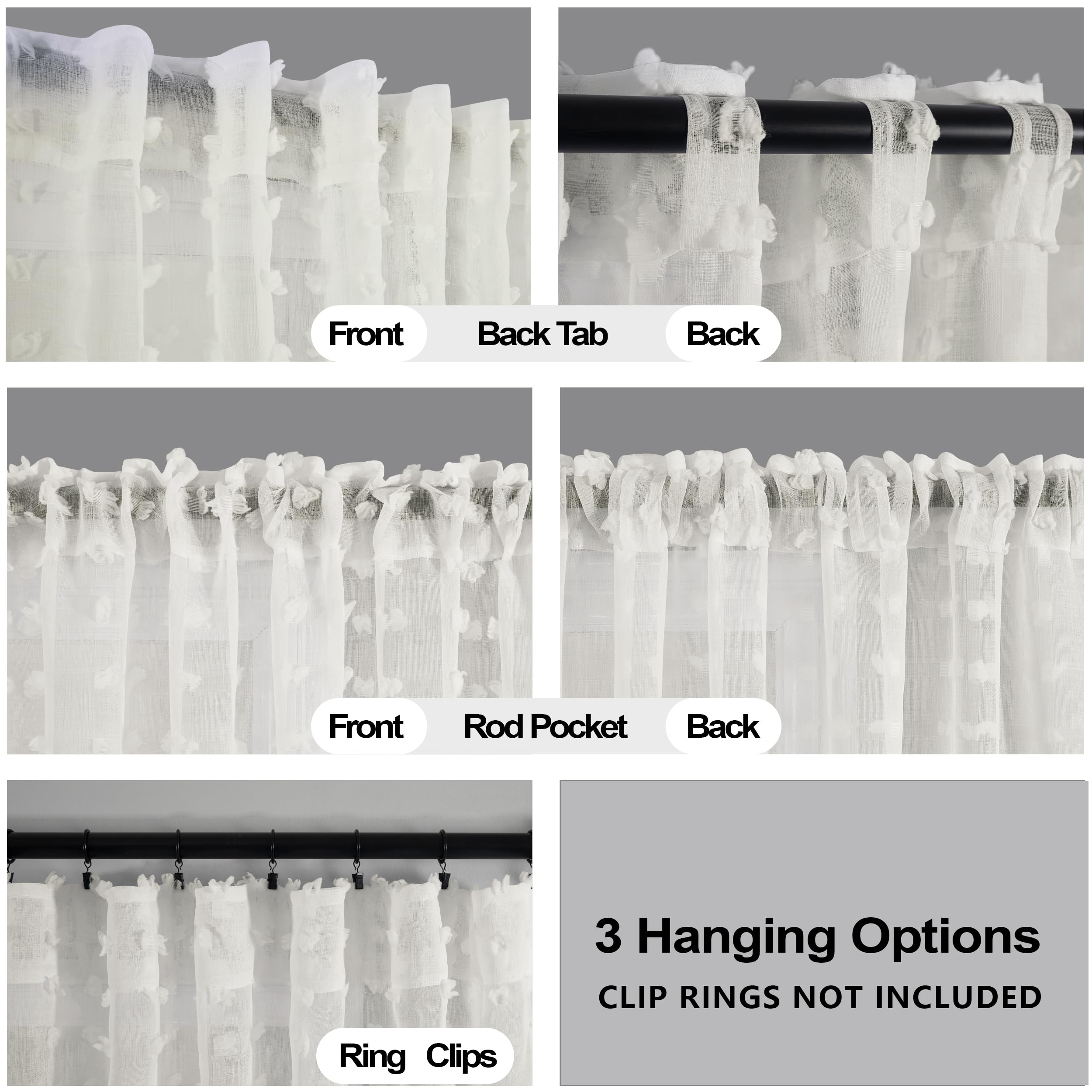 Cream Boho Sheer Curtains Drapes For Living Room 90 Inch Length 2 Panels Set Country Shabby Chic Rod Pocket Semi Sheer Window Treatments Farmhouse Curtains For Bedroom 90 Inches Long,Off White Ivory