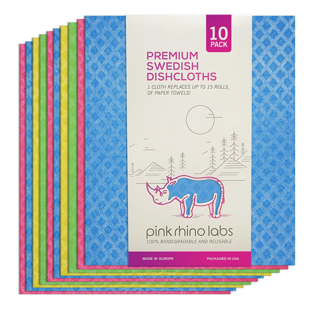 PINK RHINO LABS Swedish Dishcloths for Kitchen - Absorbent Kitchen Towels and Dishcloths Sets - Reusable Paper Towels - Dish Clo