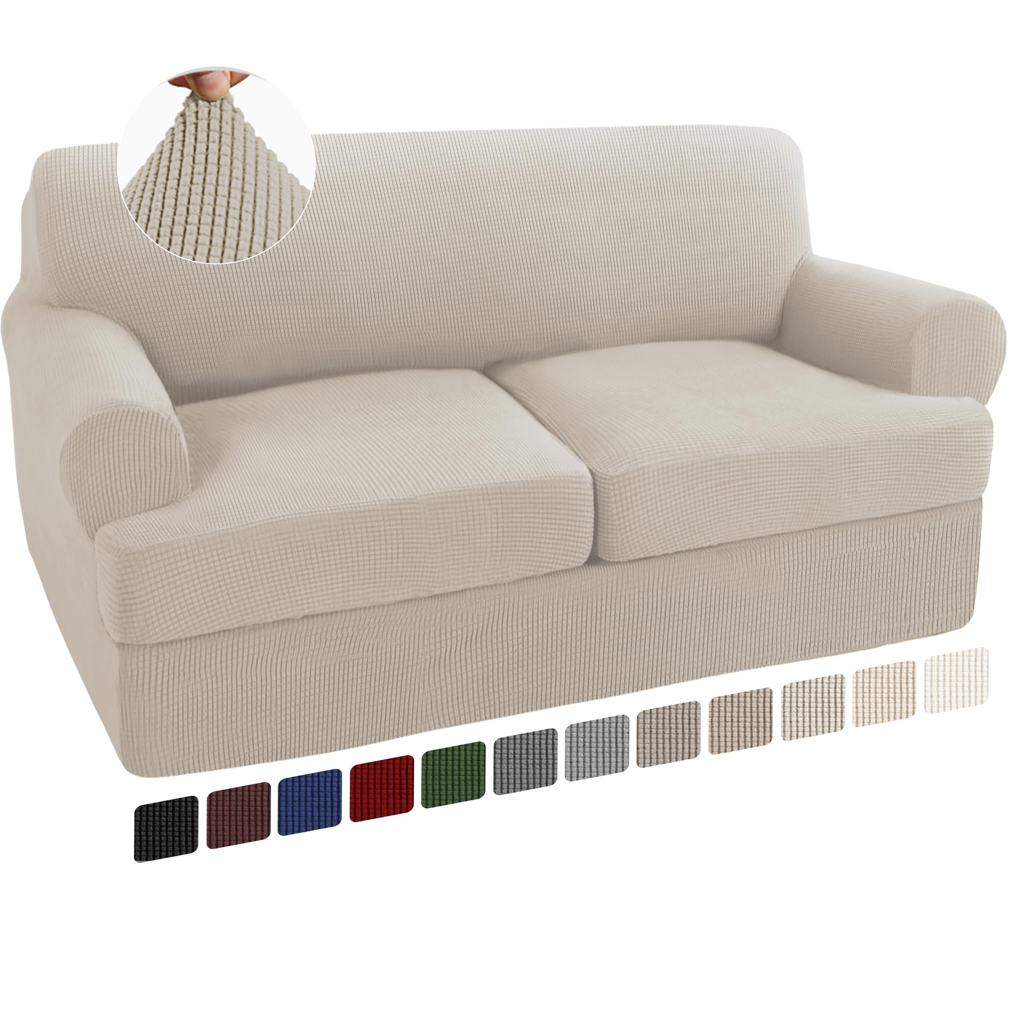 Turquoize 3 Piece T Cushion Loveseat Slipcovers Sofa Cover For 2 Cushion Couch Cover Washable Sofa Slip Cover Furniture Covers With 2 Individual T Cushion Seat Covers(2 Cushion Loveseat, Island Fossi)