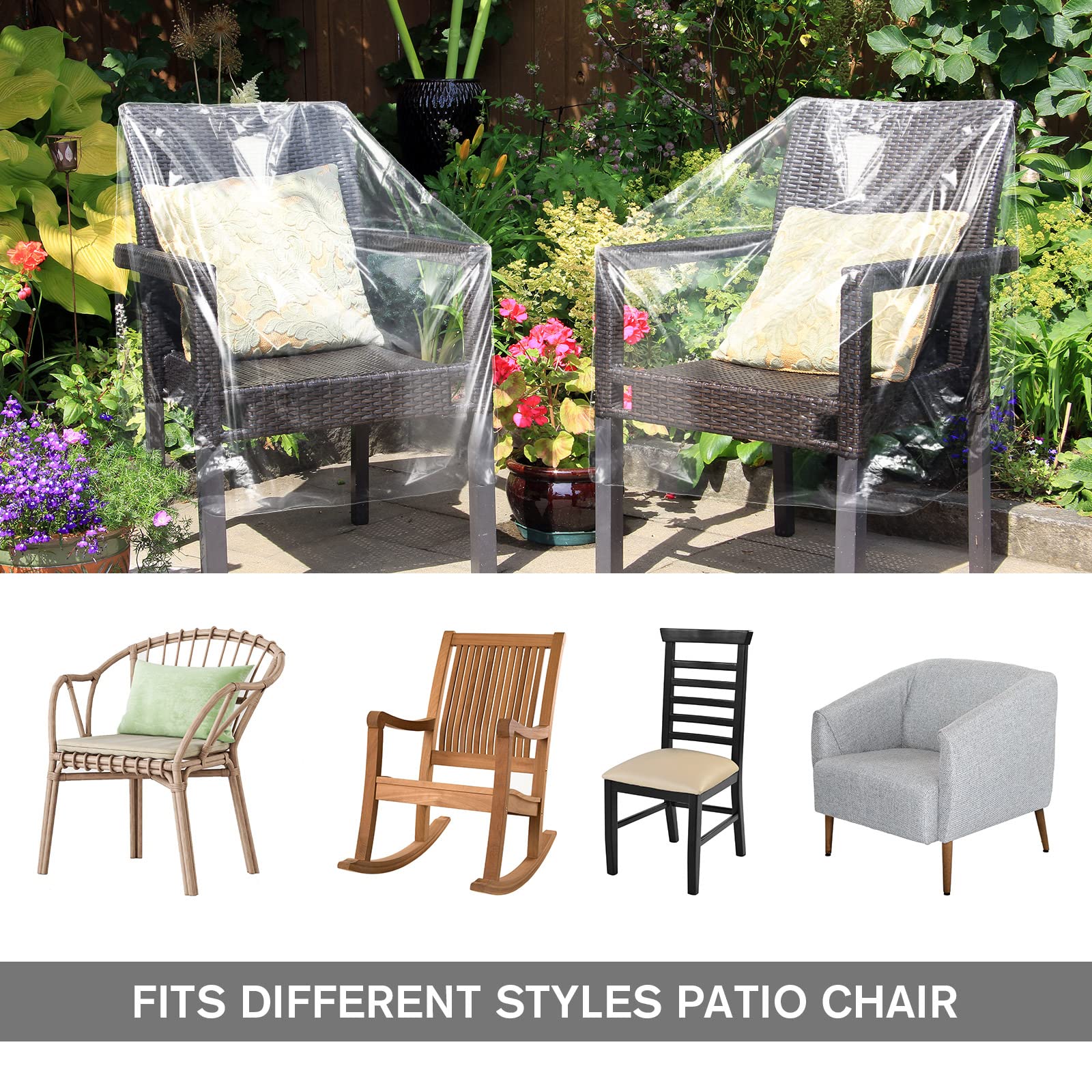 Tudomro 4 Pcs Outdoor Plastic Chair Cover Waterproof Armchair Cover Clear Dust Proof Plastic Couch Cover For Furniture Sofa Chai