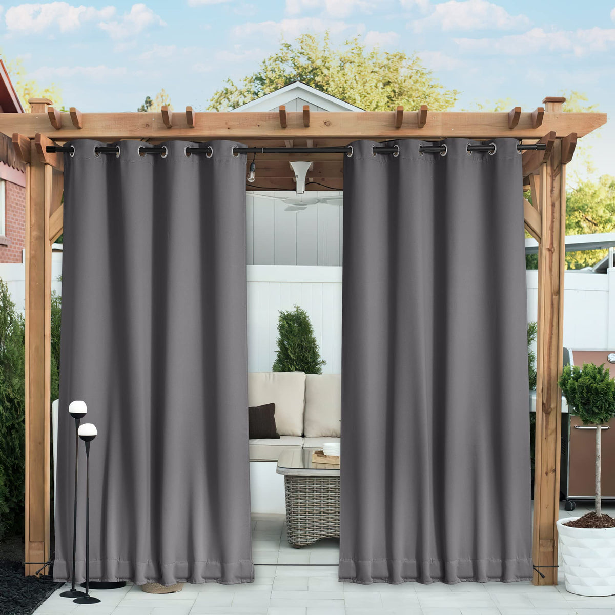 Nicetown 2 Panels Outdoor Curtains For Patio Waterproof & Windproof, Grommet & Back Tab On Top & Bottom Weighted Drapes Cold & H