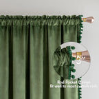 Miulee Olive Green Pom Pom Velvet Curtains For Bedroom/Living Room Darkening Thermal Insulating 84 Inches Long Blackout Curtains