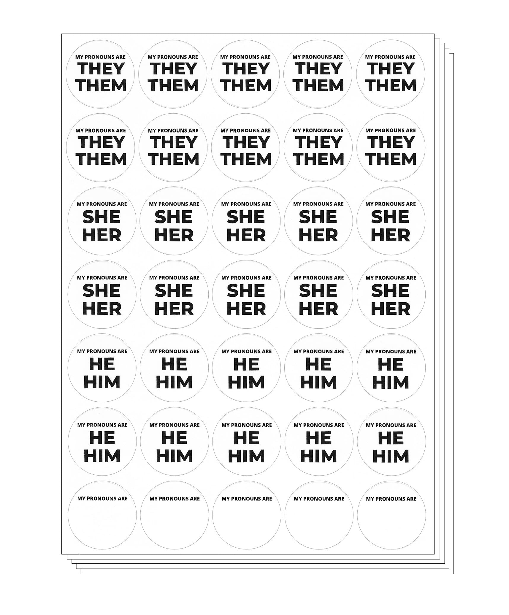 Pronouns Stickers Decal - Bulk Gender Identity For Conference - They Them He Him She Her Nonbinary Badges Name Tags (5 Sheets)