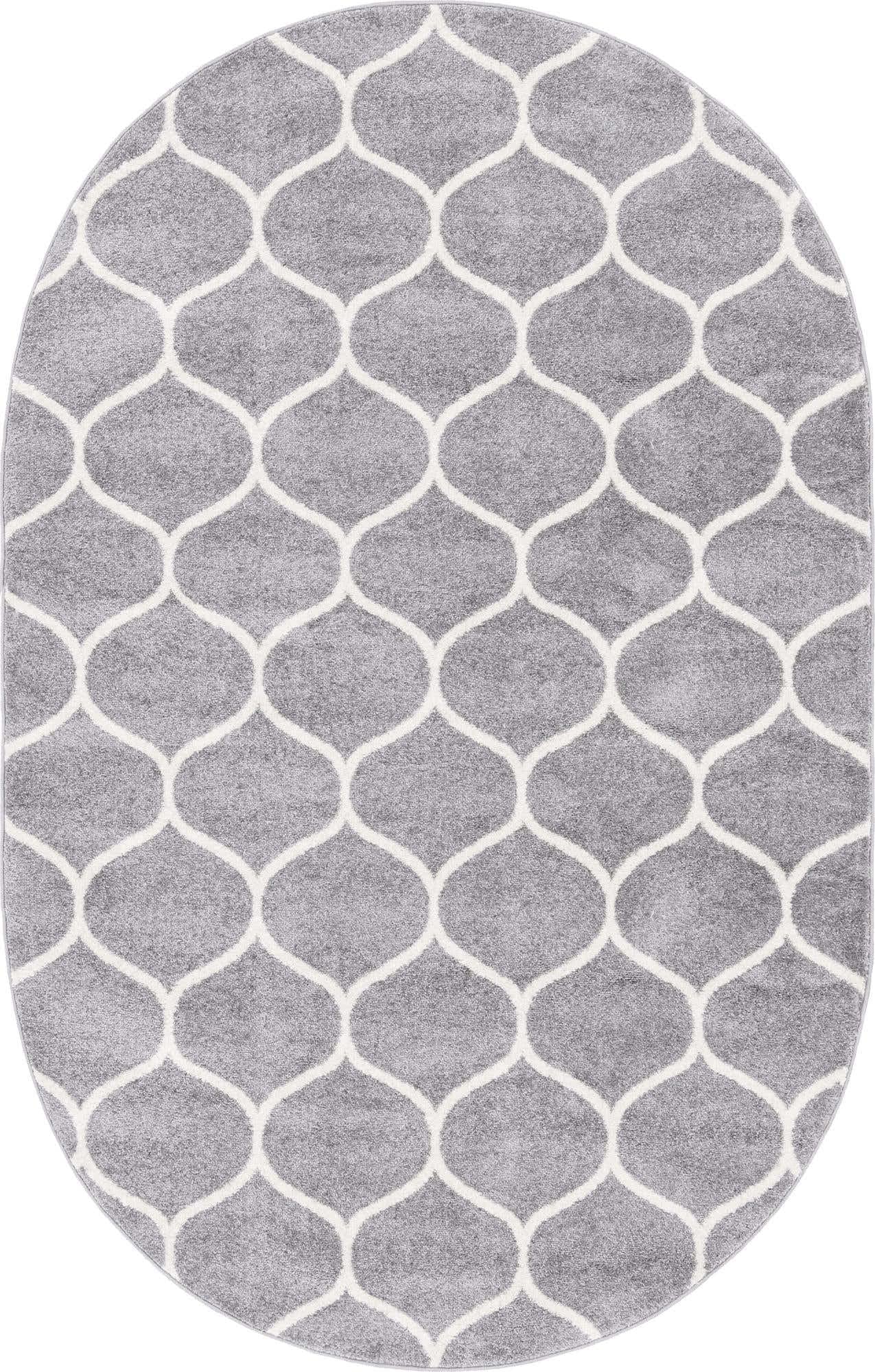 Unique Loom Trellis Frieze Collection Area Rug - Rounded (5' x 8' Oval, Light Gray/ Ivory)