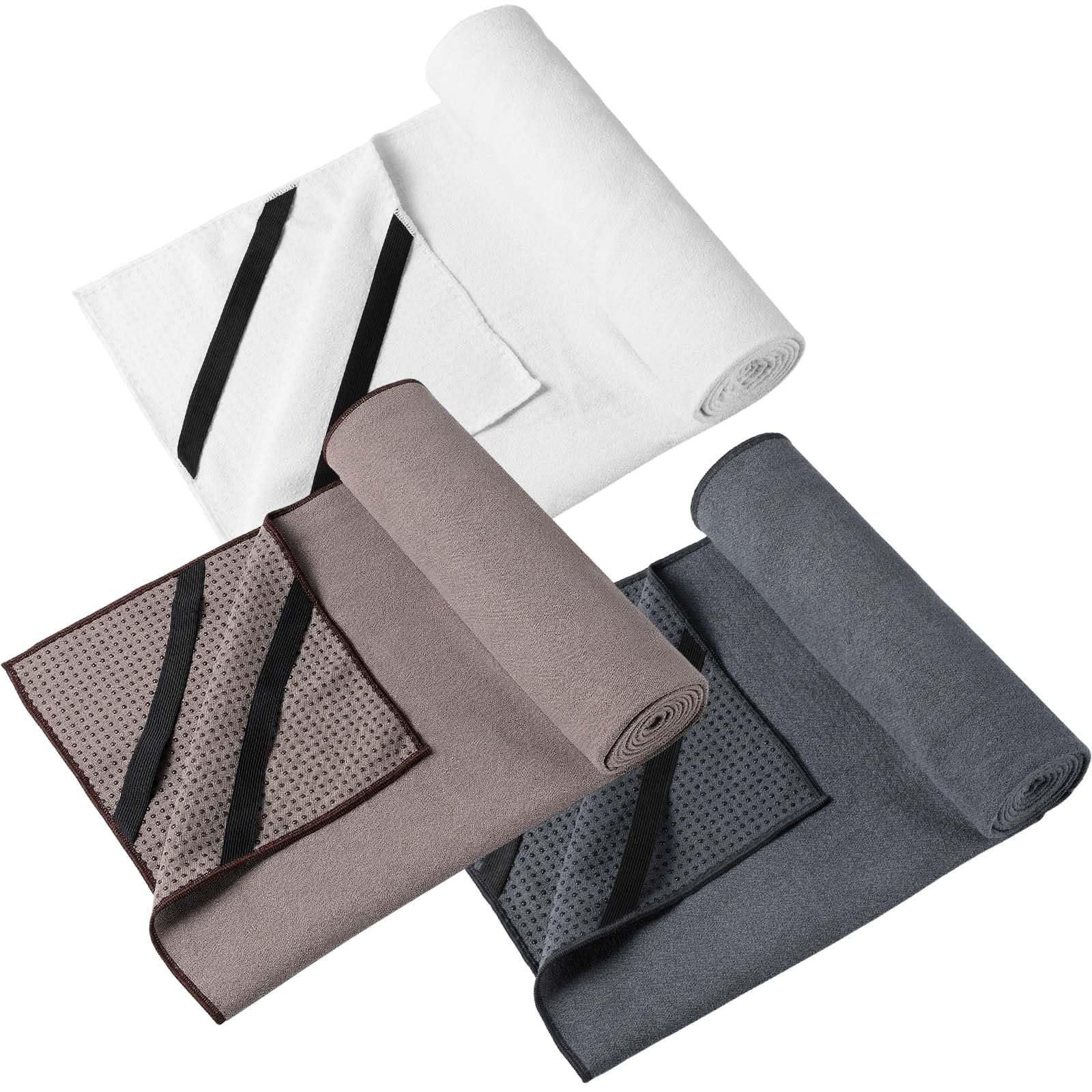 Hahafelt 3 Pack Non Slip Hot Yoga Mat Towel with Grip Dot and Secure Fit Elastic Straps 72  x 26  Microfiber Yoga Towel Absorben
