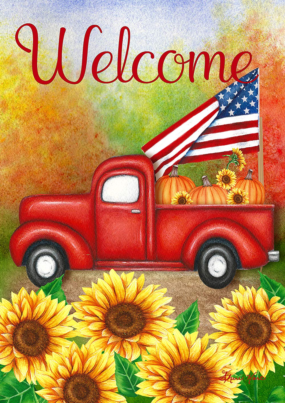 Toland Home Garden 1012207 Welcome Harvest Truck Fall Flag 28X40 Inch Double Sided For Outdoor Patriotic House Yard Decoration