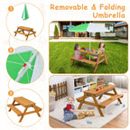 Honey Joy Kids Picnic Table, 4 In 1 Cedar Wooden Sand & Water Table W/ 2 Removable Box & Umbrella, Kids Picnic Tables For Outdoors Backyard Garden, Toddler Patio Furniture Set For Boys Girls(Natural)