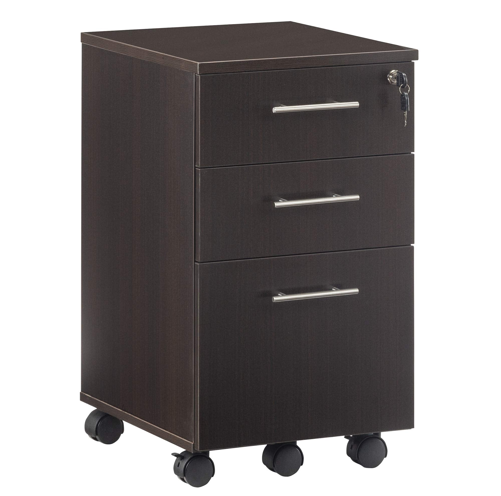 Mayline Mnbbfldc Medina 3-Drawer Lockable Mobile File Cabinet, 26.75"H, Mocha Laminate