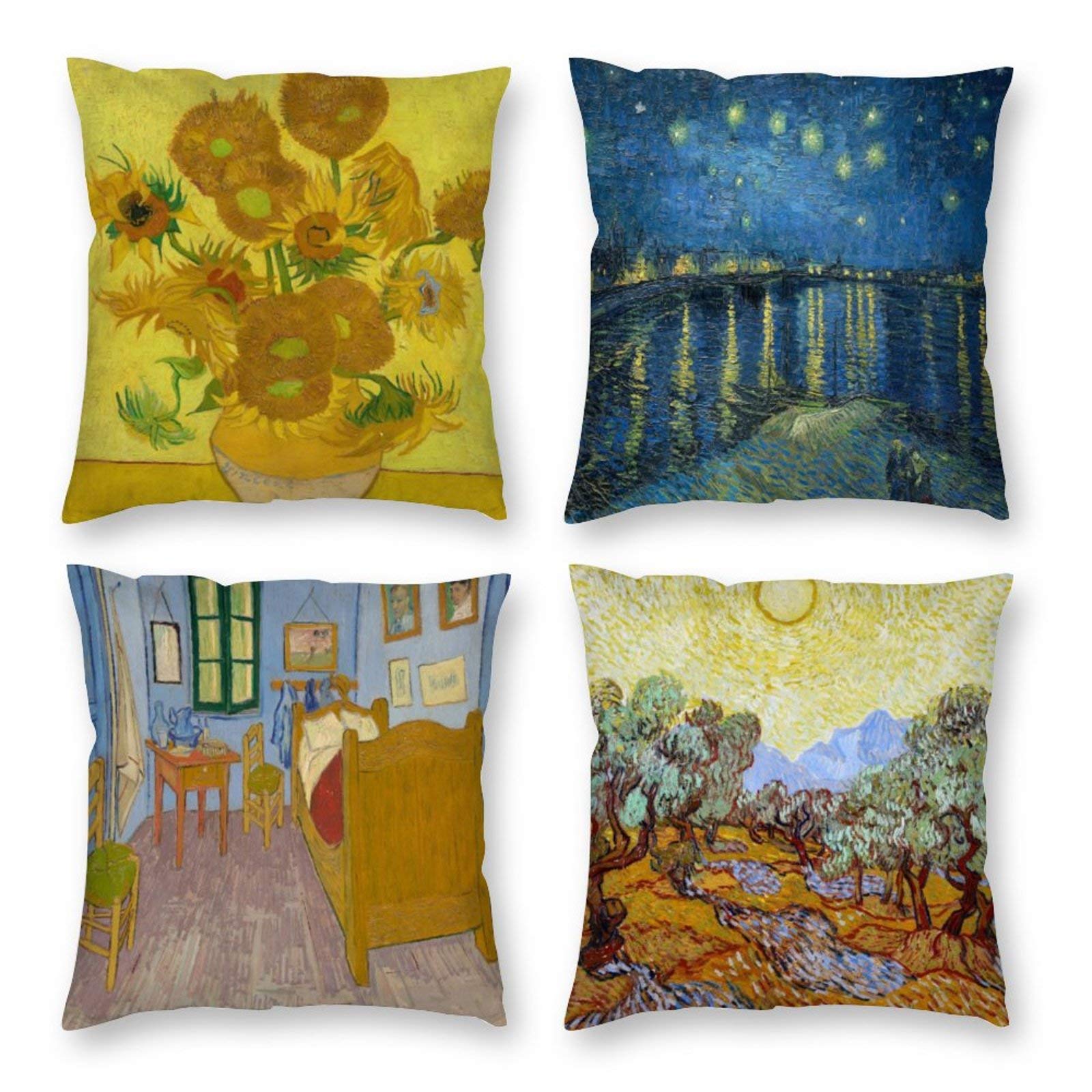 Hostecco Abstract Pillow Covers Set Of 4 Vincent Van Gogh Cushion Covers Decorative Pillow Cases 18X18 Inches