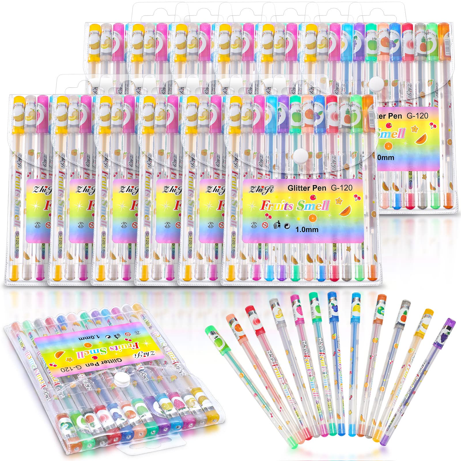Teling 144 Pcs Scented Glitter Gel Pens Multicolor Fun Cute Fruit Scented Pens for Kids Arts Crafts School Stationery Supplies G