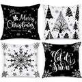 Lanpn Christmas Throw Pillow Covers 18X18 4 Pcs, Black White Merry Christmas Xmas Winter Snowflake Decorative Holiday Cushion Pi